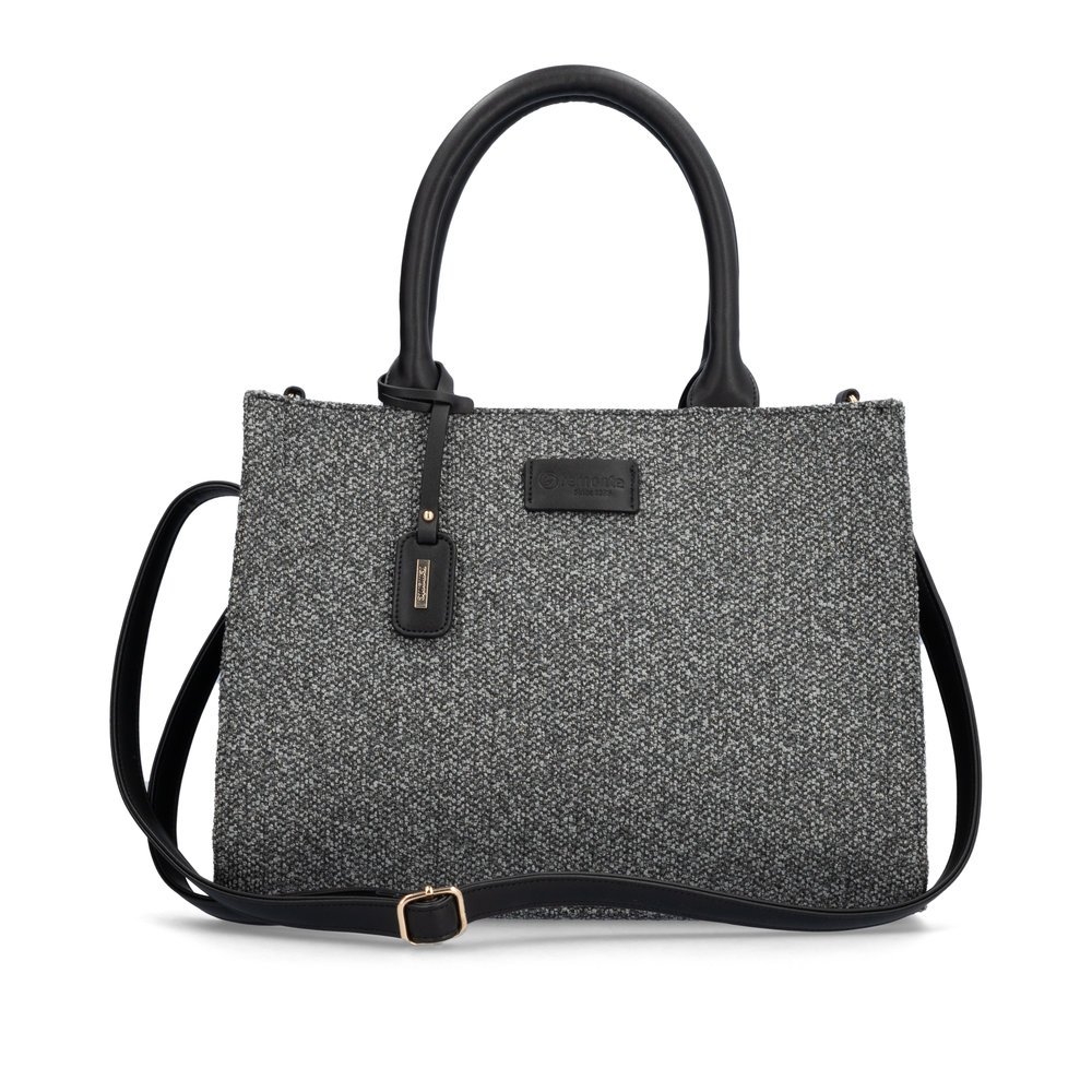 Shopper remonte Q0762-45 gris avec fermeture éclair, poche pour portable et fil doré fin pour une finition subtilement chatoyante. Face avant.