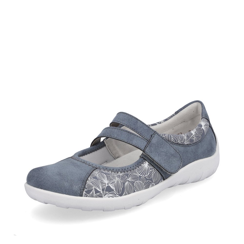 Blue remonte women´s ballerinas R3510-12 with hook and loop fastener. Shoe laterally.