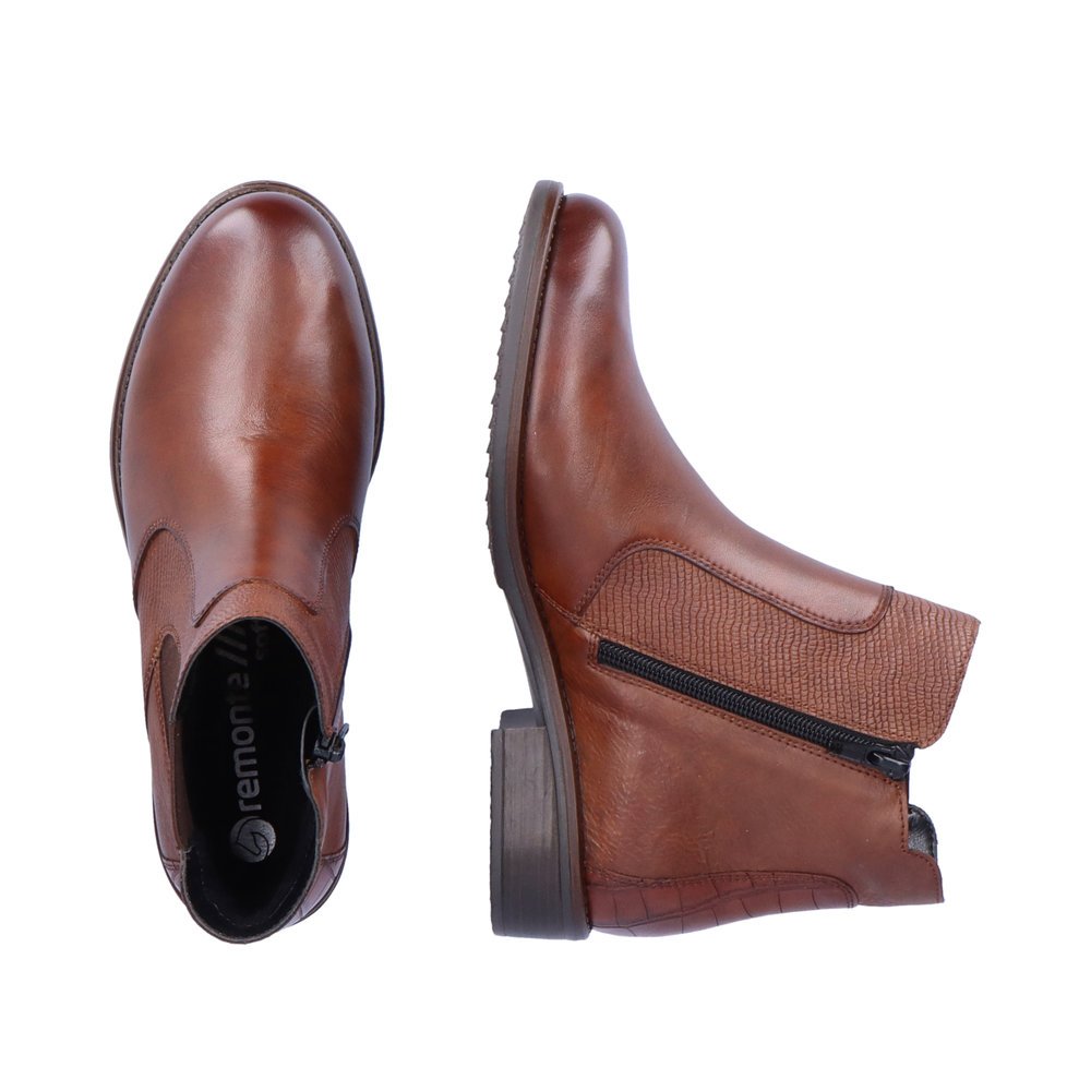 Bottes Chelseas remonte marron pour femme D0F70-22 avec fermeture éclair. Chaussure vue de dessus, couchée.