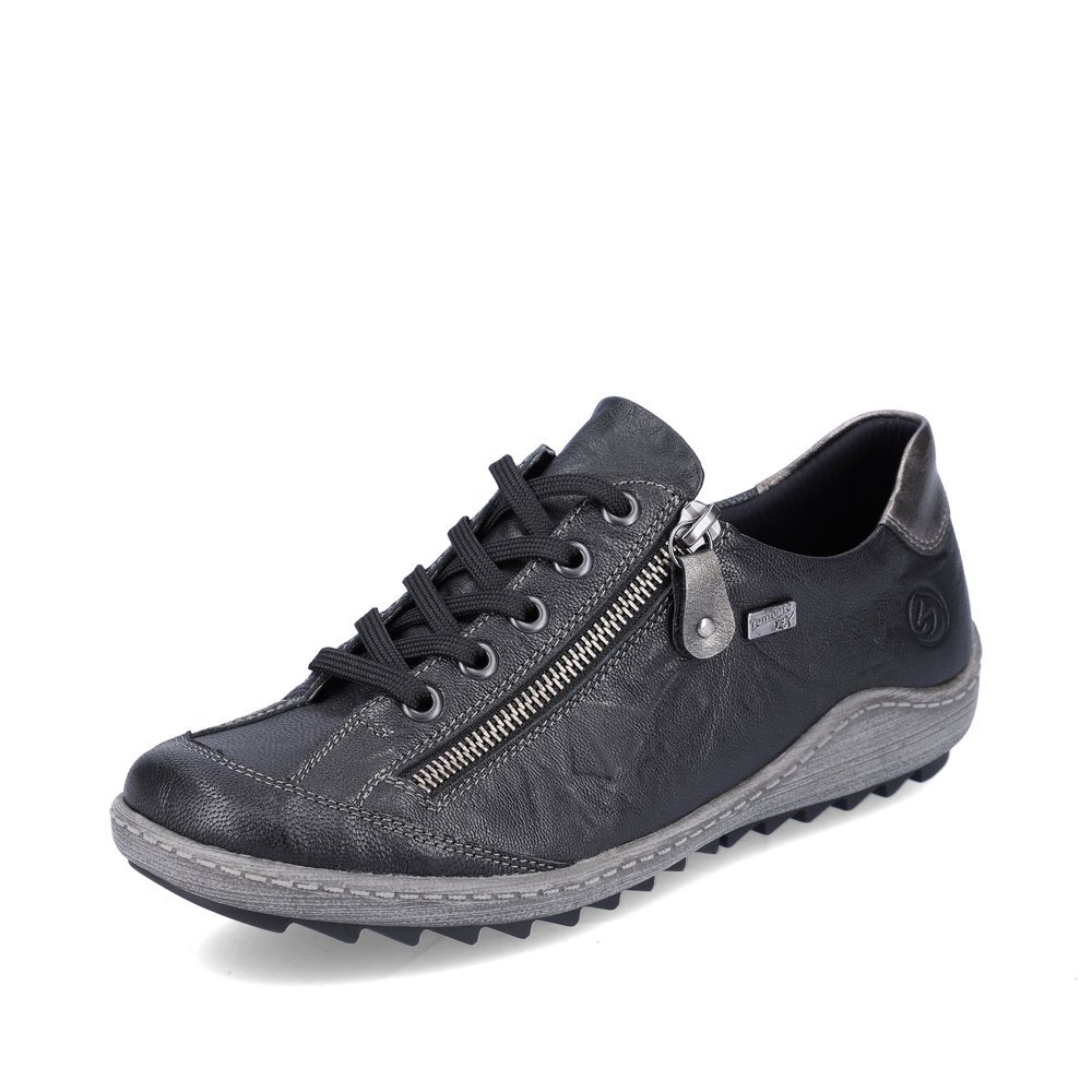 Steel black remonte women´s lace-up shoes R1402-06 with remonteTEX technology. Shoe laterally.