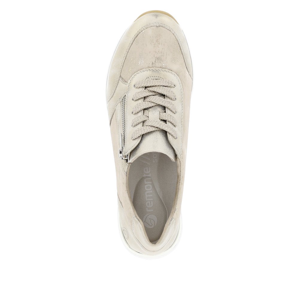 Beige remonte women´s sneakers R6700-61 with zipper and comfort width G. Shoe from the top.