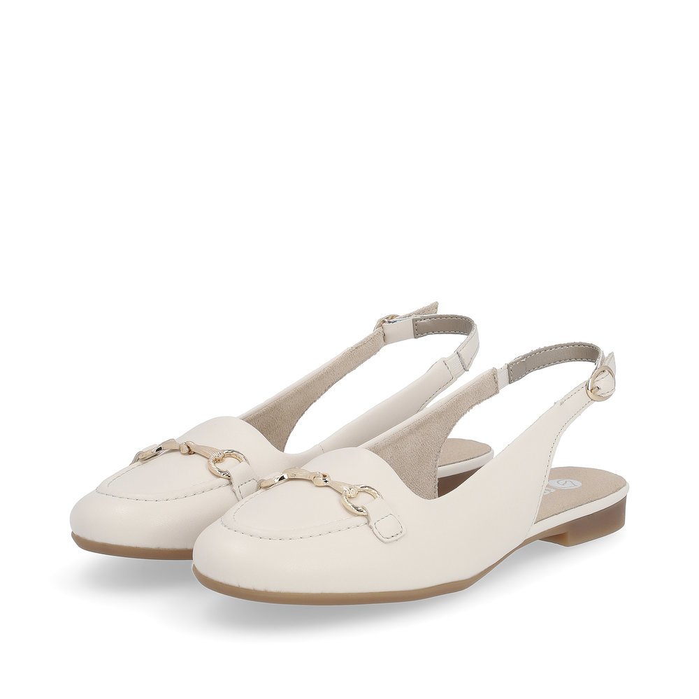 Beige remonte women´s slingback pumps D0K06-60 with buckle and decorative element. Shoes laterally.