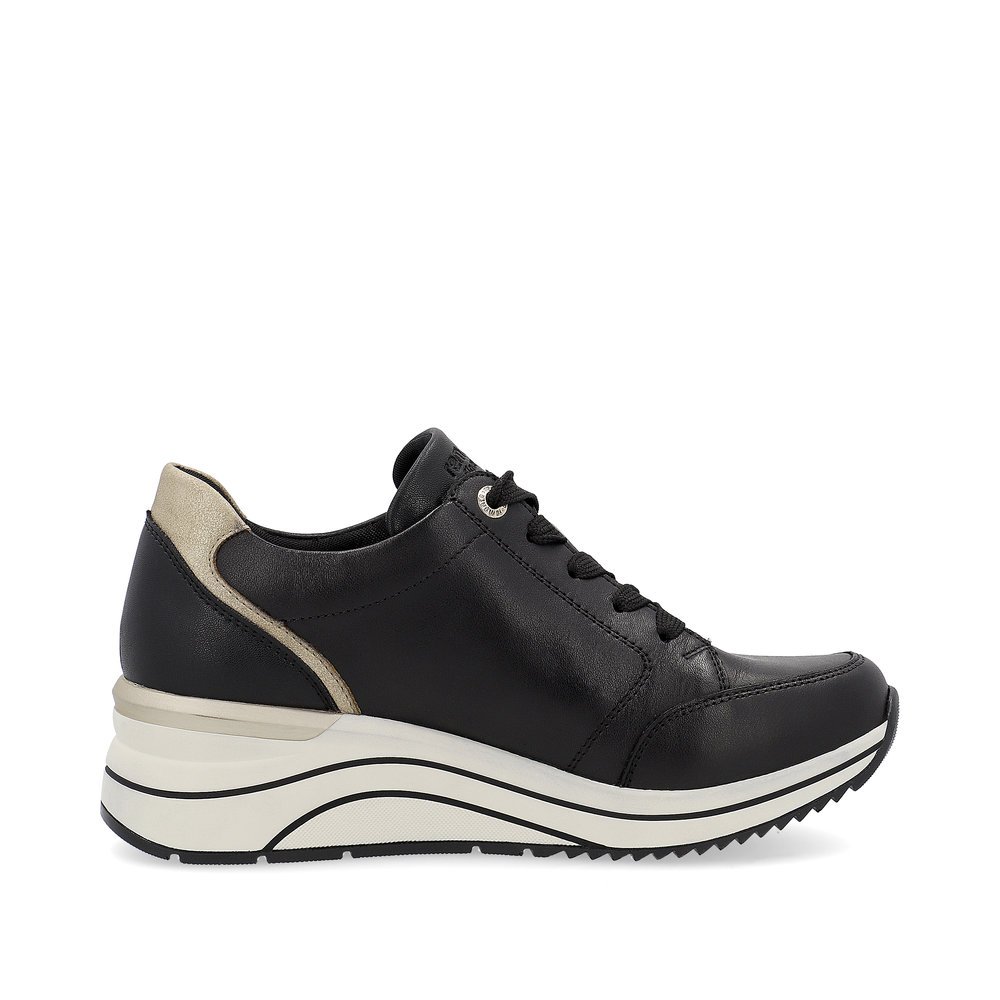 Black remonte women´s sneakers D0T03-01 with a zipper as well as extra width H. Shoe inside.