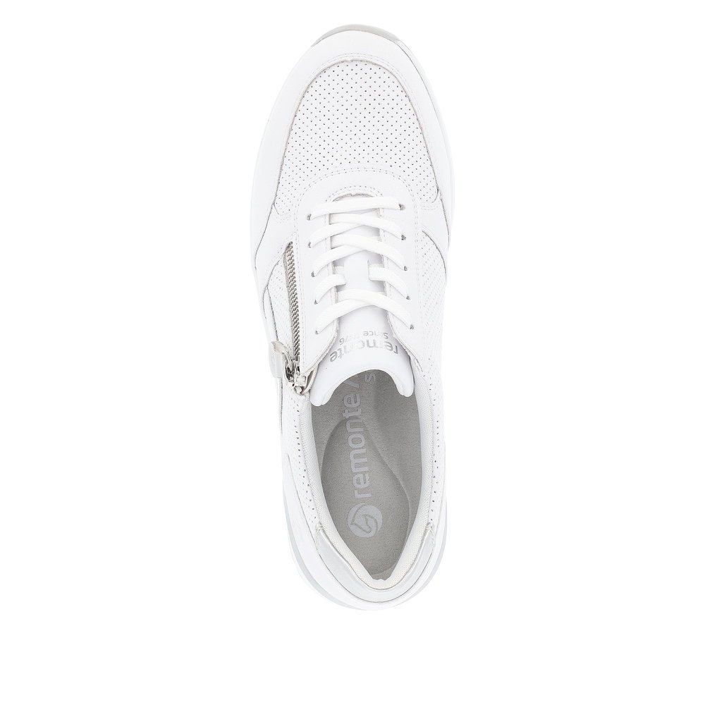 White remonte women´s sneakers D0T06-80 with zipper and extra width H. Shoe from the top.