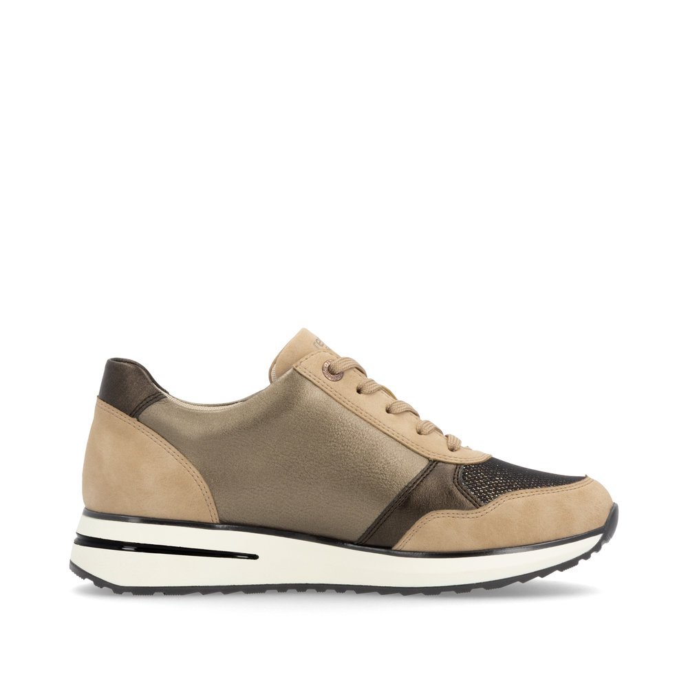 Bronze vegan remonte women´s sneakers D1G08-91 with zipper as well as padded insole. Shoe inside.