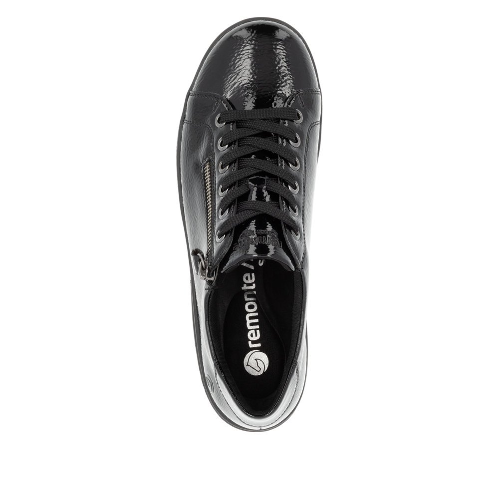 Black remonte women´s lace-up shoes D1E03-01 with zipper as well as comfort width G. Shoe from the top.