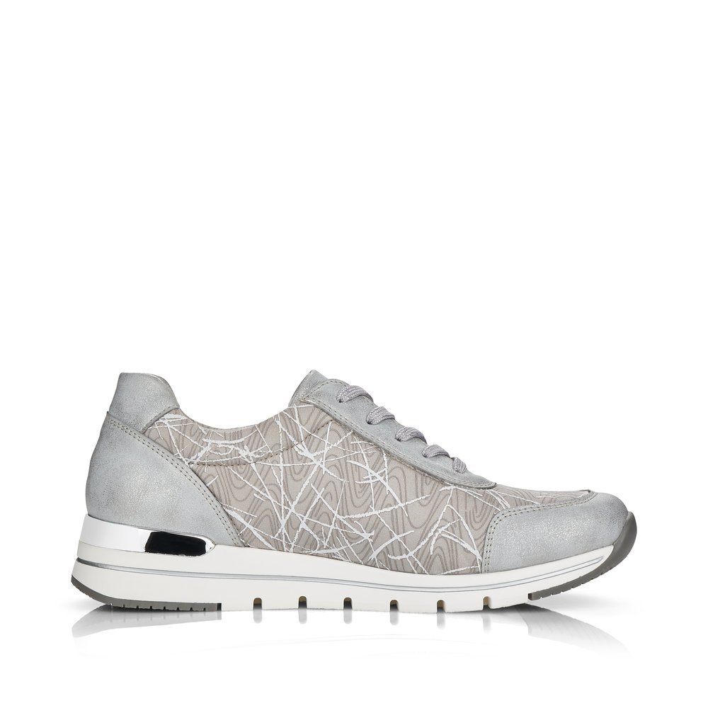 Grey remonte women´s sneakers R6700-40 with zipper and abstract pattern. Shoe inside.