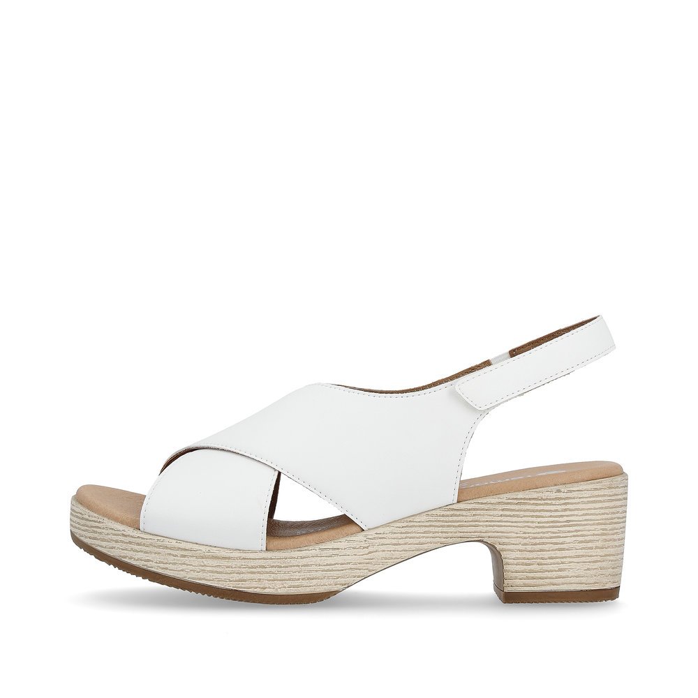White remonte women´s strap sandals D0N54-80 with a hook and loop fastener. Outside of the shoe.