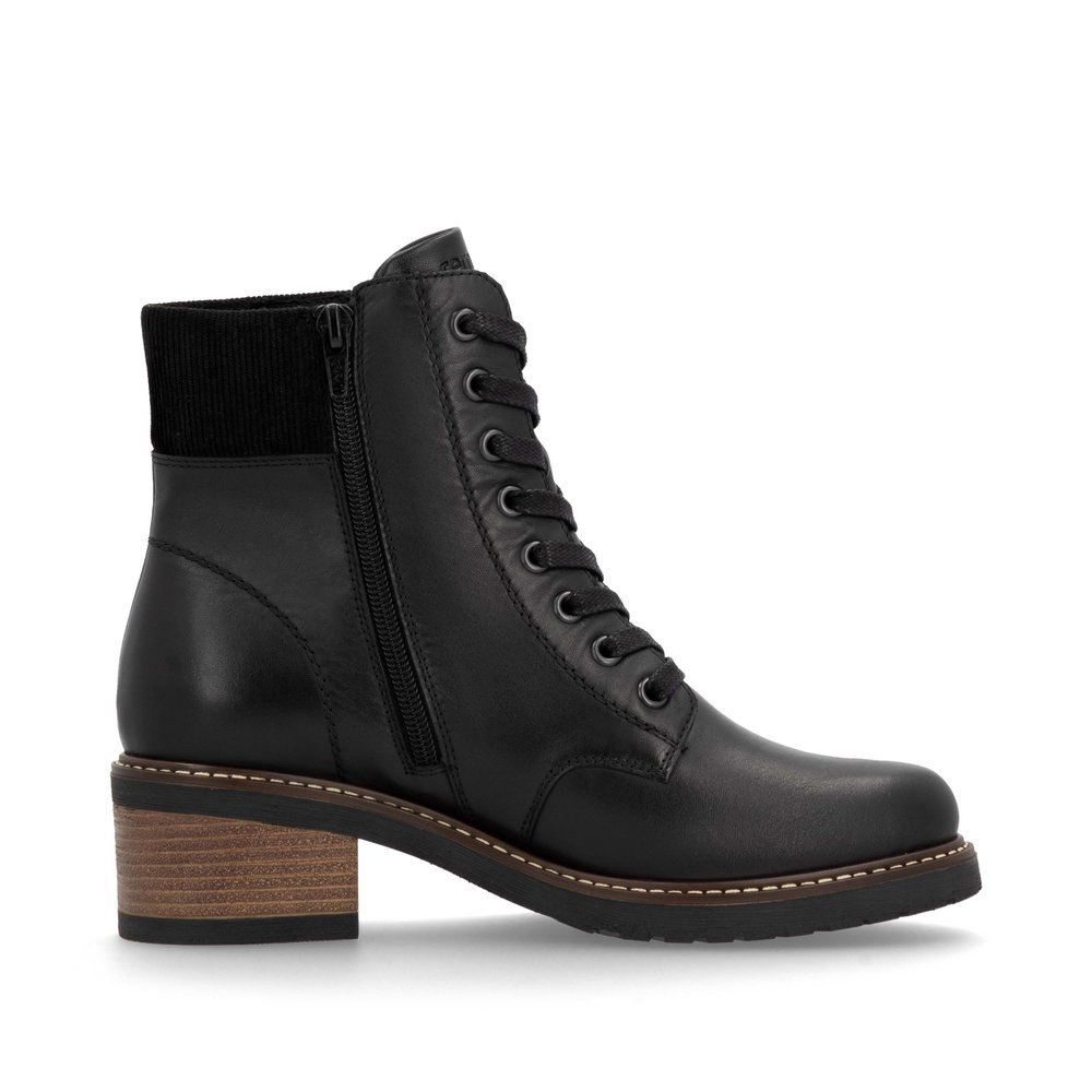 Bottes à lacets remonte noires pour femme D1A70-00 avec fermeture éclair. Intérieur de la chaussure.