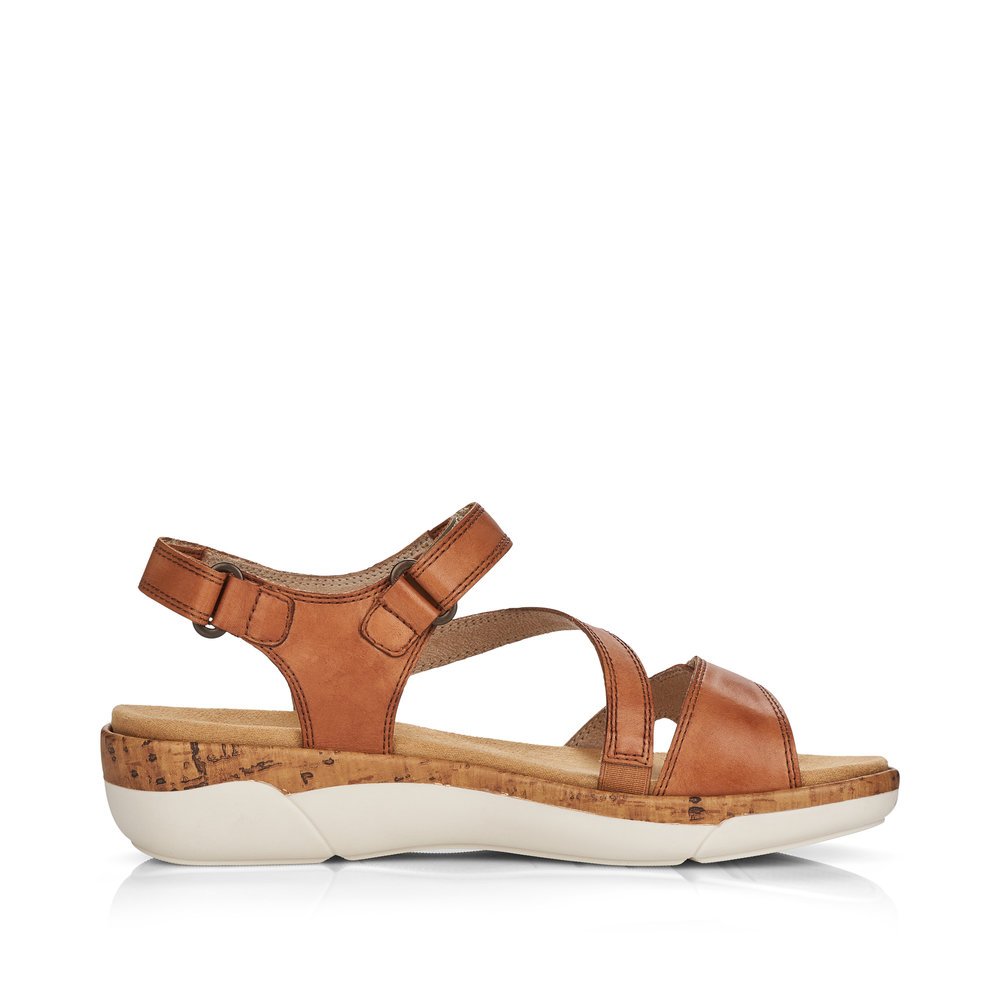 Brown remonte women´s strap sandals R6850-22 with a hook and loop fastener. Shoe inside.
