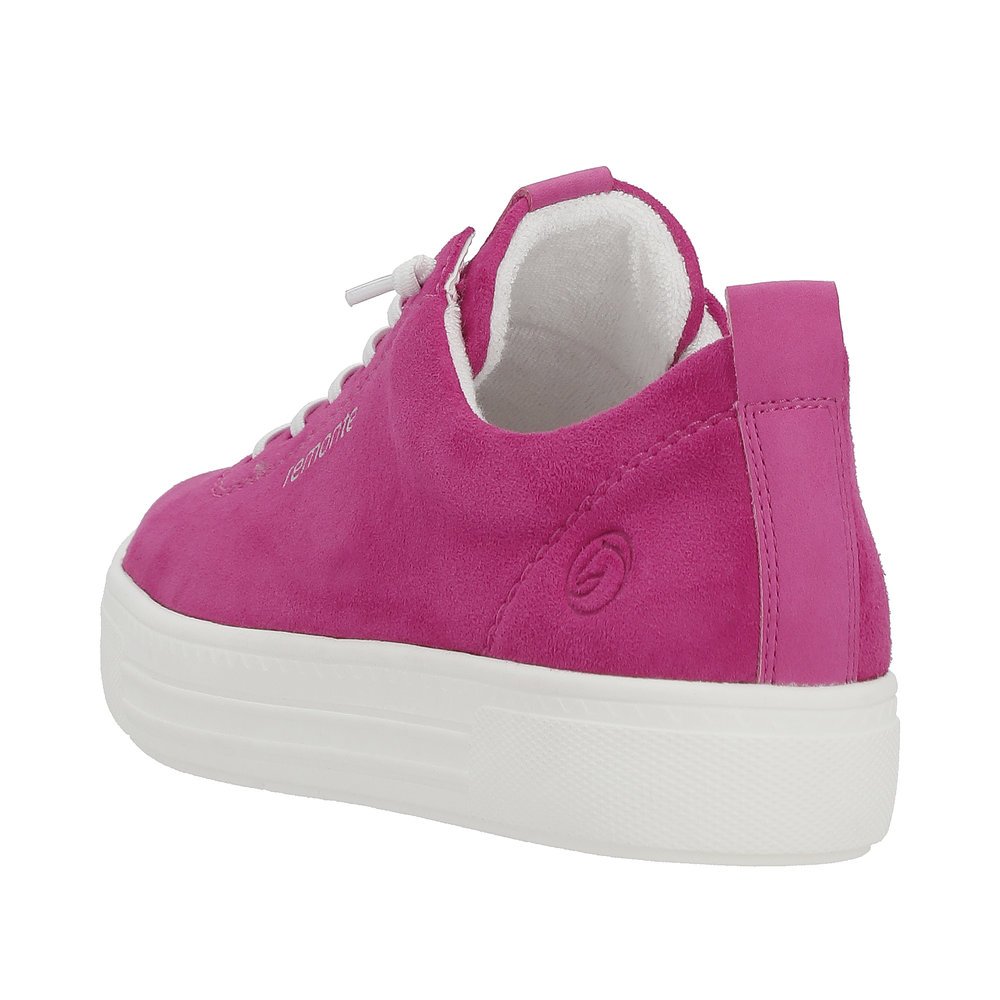 Pink remonte women´s sneakers D0913-31 with a lacing and comfort width G. Shoe from the back.