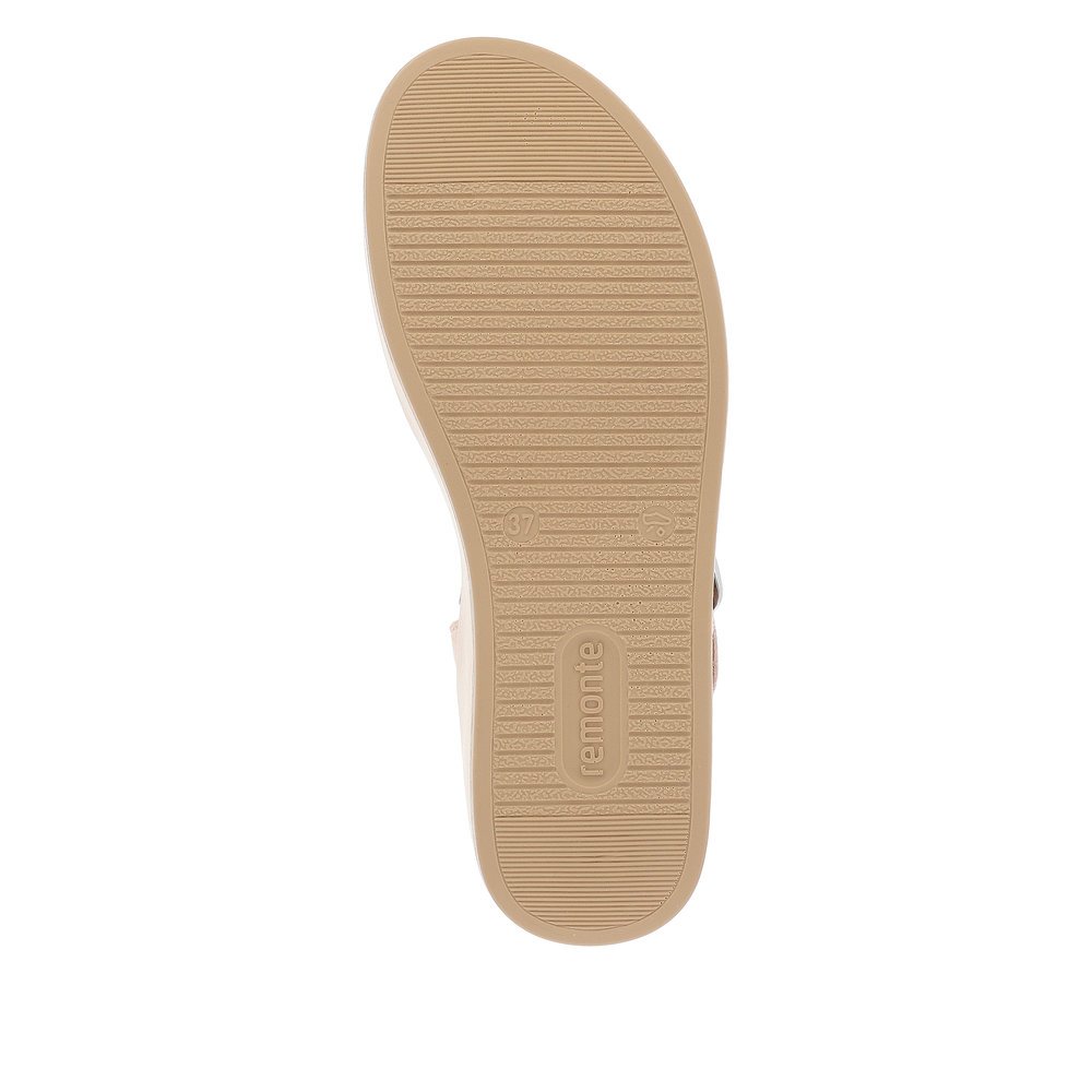 Clay beige remonte women´s strap sandals D1N50-60 with a hook and loop fastener. Outsole of the shoe.