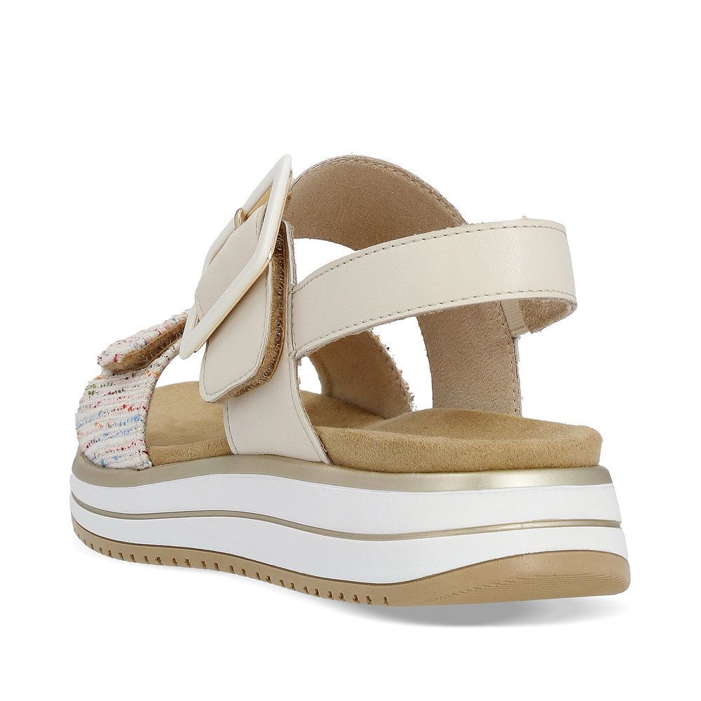Beige remonte women´s strap sandals D1J53-60 with a hook and loop fastener. Shoe from the back.