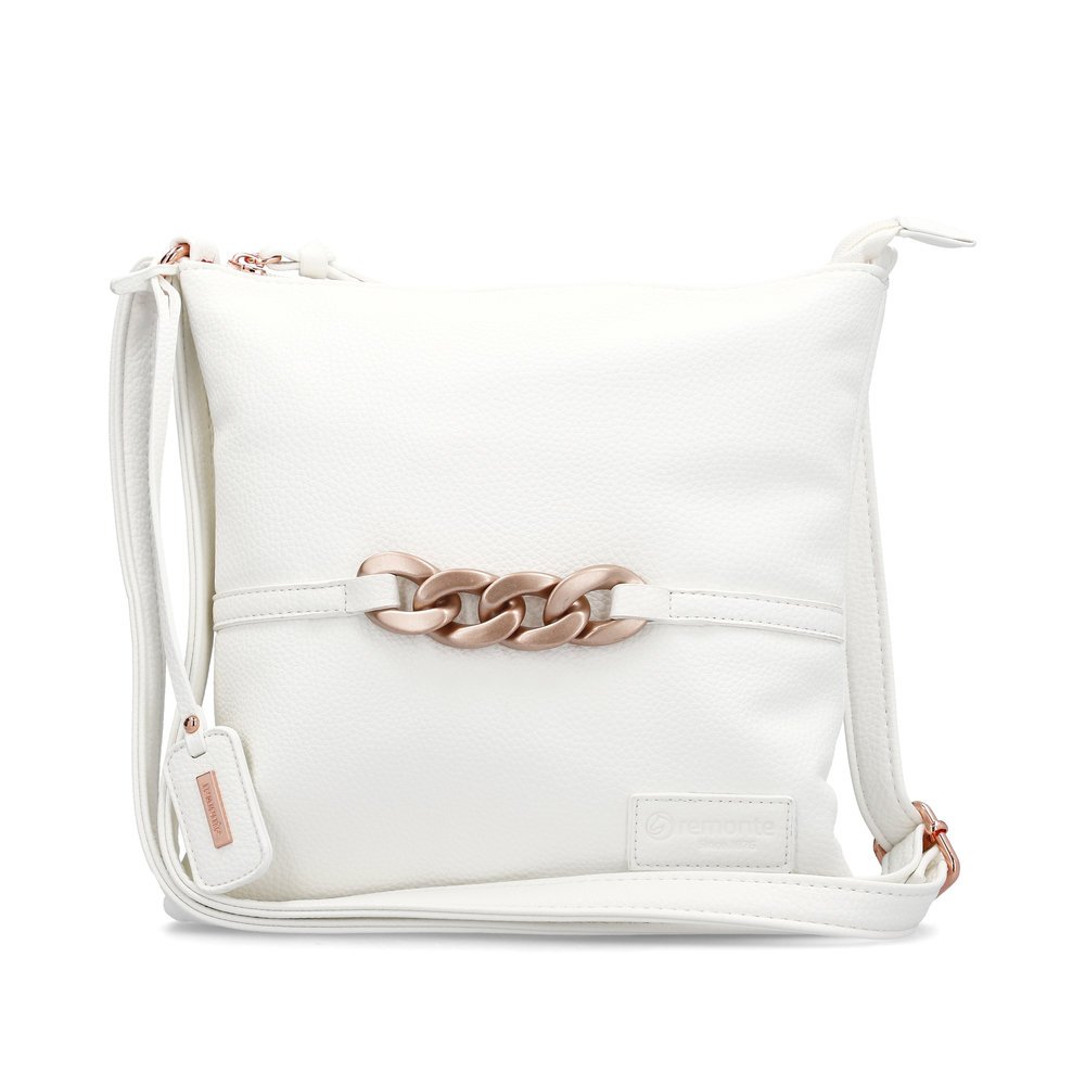 remonte handbag Q0626-80 in white with zipper, two small inner pockets and individually adjustable shoulder strap. Front.