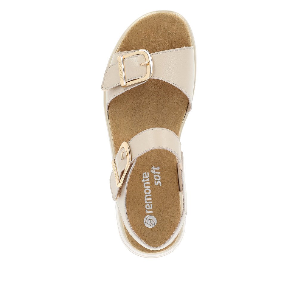 Light beige remonte women´s strap sandals D1J51-80 with hook and loop fastener. Shoe from the top.
