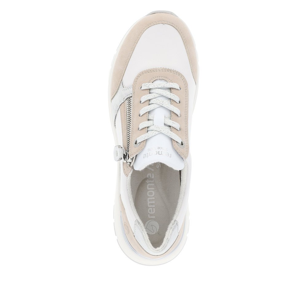 White remonte women´s sneakers D0G09-81 with a zipper and extra width H. Shoe from the top.