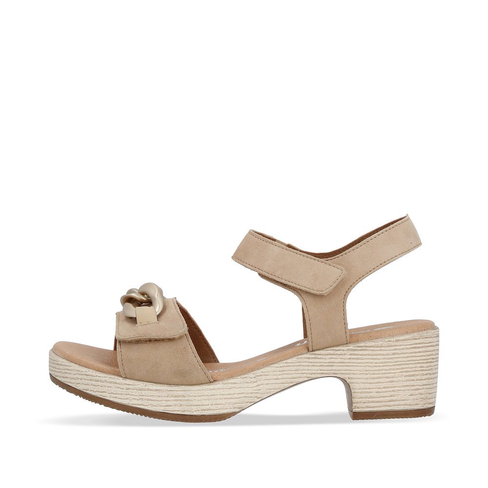 Brown beige remonte women´s strap sandals D0N55-60 with a hook and loop fastener. Outside of the shoe.