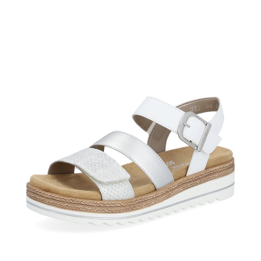 Silver vegan remonte women´s strap sandals D0Q55-90 with a hook and loop fastener. Shoe laterally.