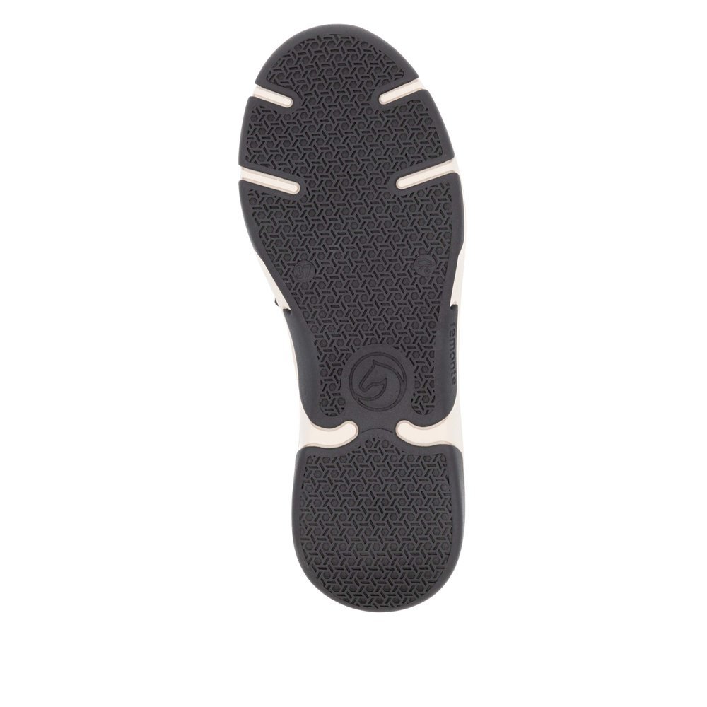 Jet black vegan remonte women´s slippers D1S02-04 with an elastic shaft collar. Outsole of the shoe.