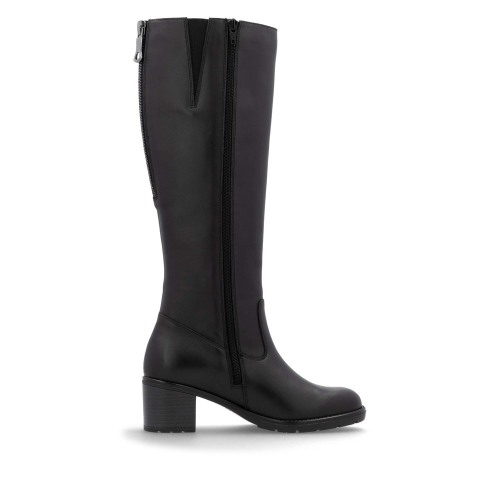 Bottes à tige haute remonte noires femme D2A71-00 avec fermeture éclair. Intérieur de la chaussure.