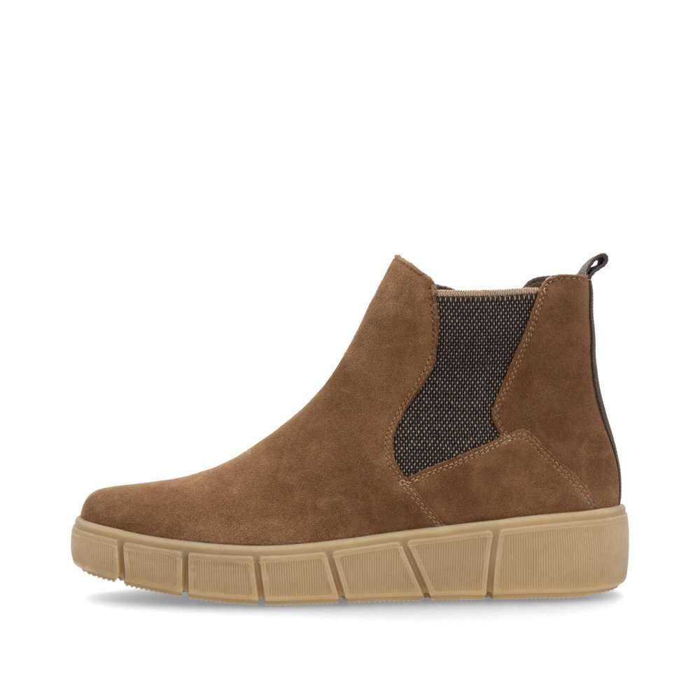 Brown remonte women´s Chelsea boots D1T71-24 with zipper as well as comfort width G. Outside of the shoe.