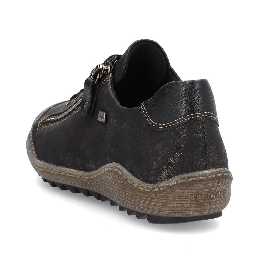 Urban black remonte women´s lace-up shoes R1402-07 with remonteTEX technology. Shoe from the back.