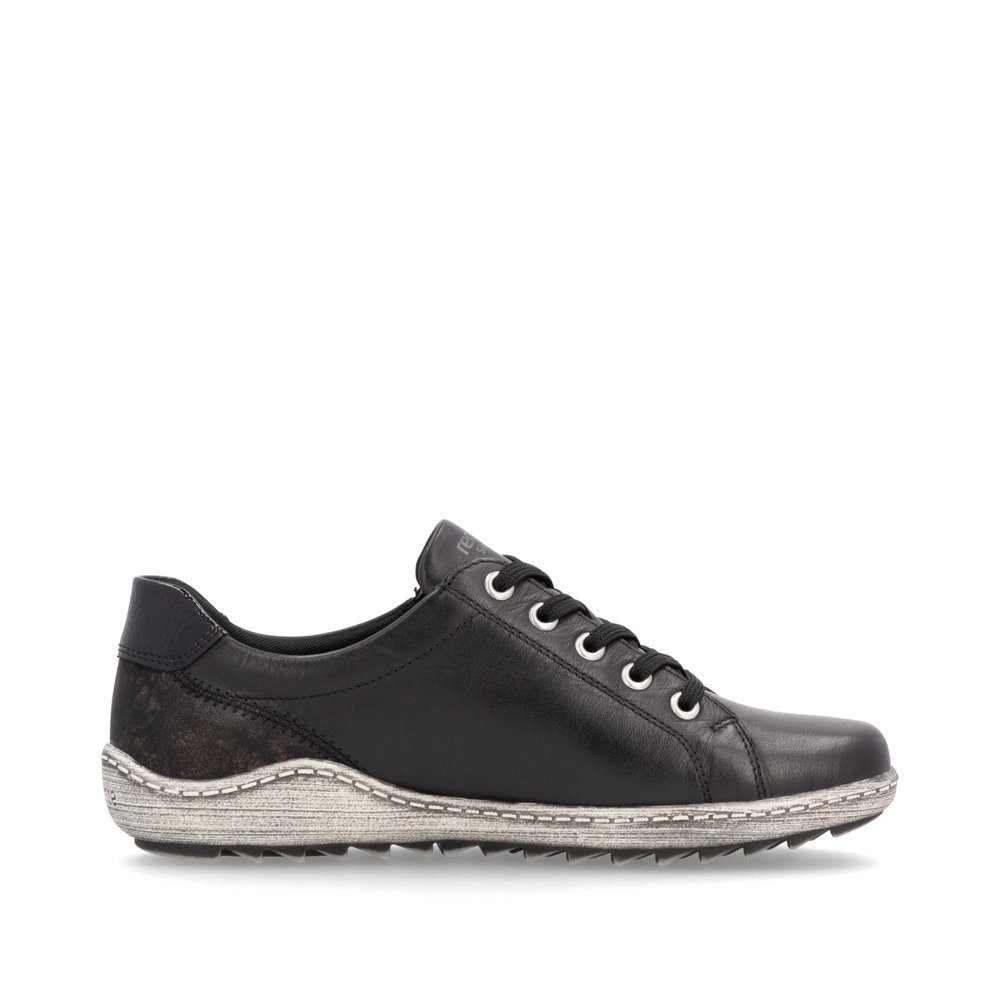 Chaussures à lacets remonte noires femme R1439-03 avec fermeture éclair. Intérieur de la chaussure.