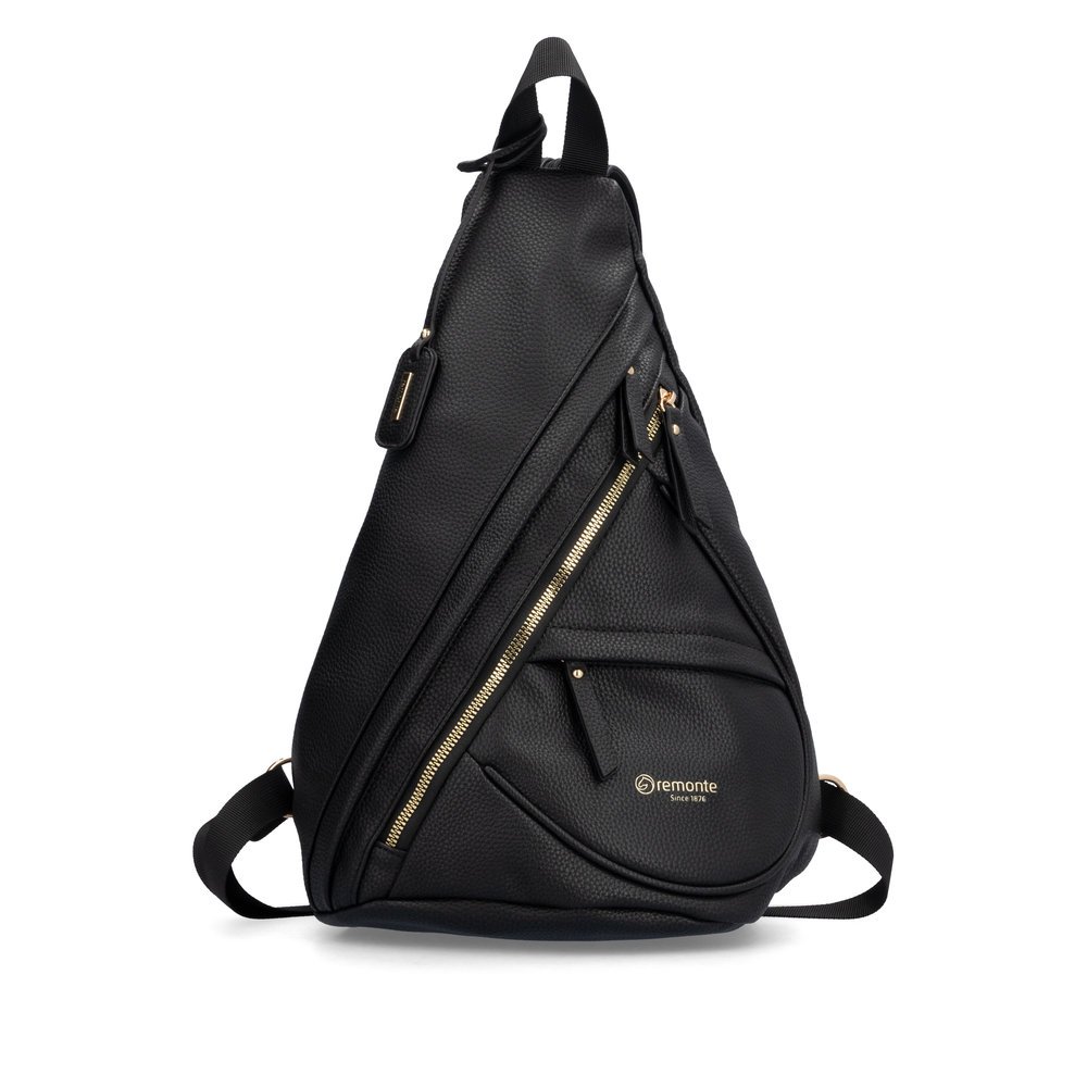 Black remonte backpack Q0530-00 with zipper and mobile phone pocket, which can be turned into a bag by adjusting the shoulder strap. Front.