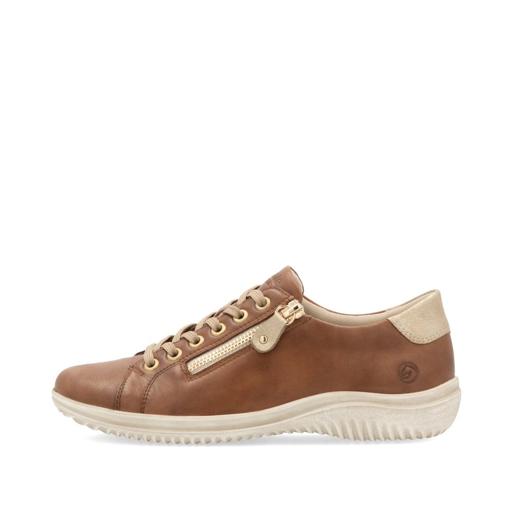 Brown remonte women´s lace-up shoes D1E03-24 with zipper as well as comfort width G. Outside of the shoe.