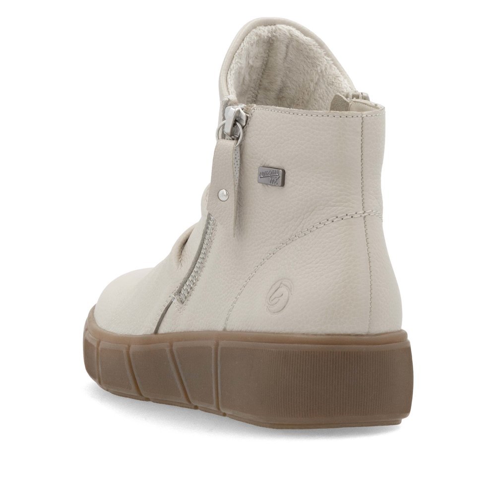 Cream beige remonte women´s ankle boots D1T73-60 with remonteTEX technology. Shoe from the back.