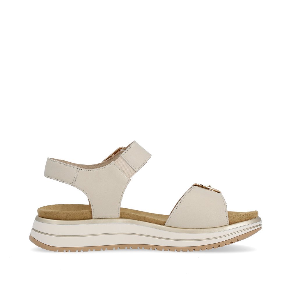 Light beige remonte women´s strap sandals D1J51-80 with hook and loop fastener. Shoe inside.