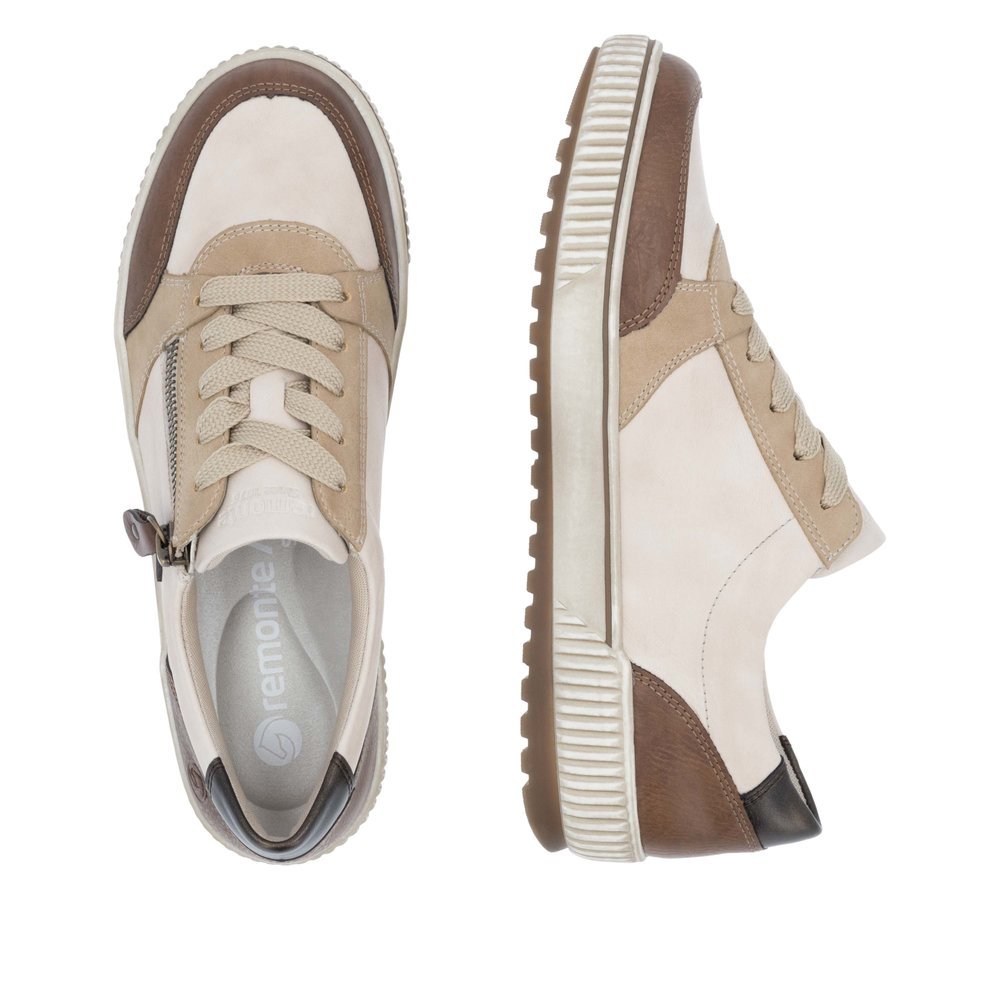 Light beige remonte women´s lace-up shoes D0701-60 with remonteTEX technology. Shoe from the top, lying.