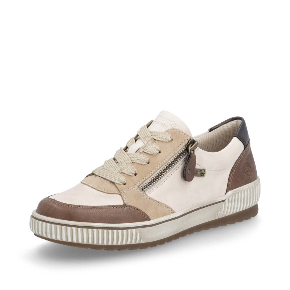 Light beige remonte women´s lace-up shoes D0701-60 with remonteTEX technology. Shoe laterally.