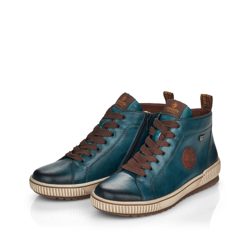 Pacific blue remonte women´s lace-up shoes D0771-12 with remonteTEX technology. Shoes laterally.