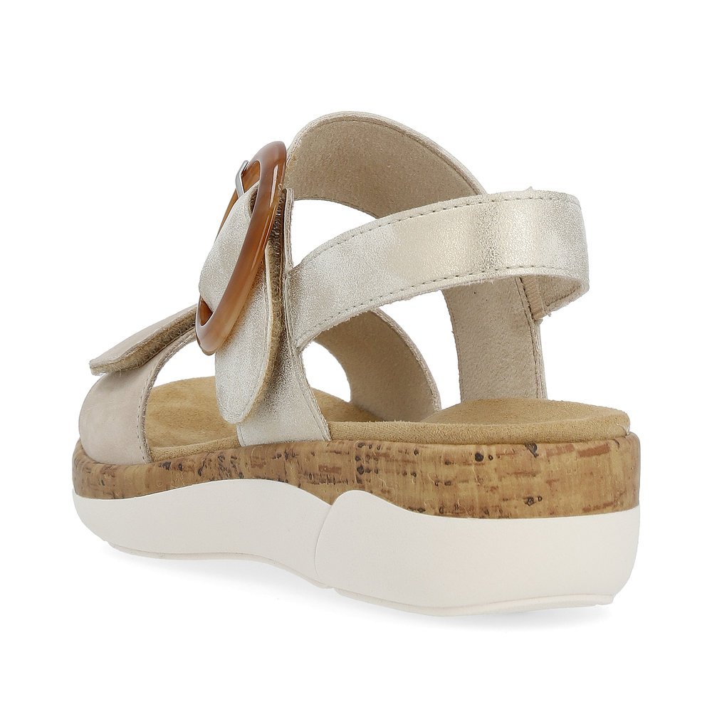 Clay beige remonte women´s strap sandals R6853-61 with a hook and loop fastener. Shoe from the back.