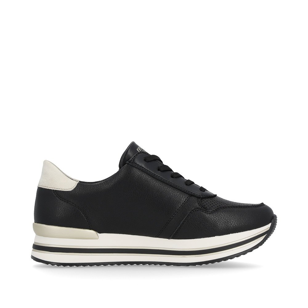 Matt black remonte women´s sneakers D1318-01 with a zipper and comfort width G. Shoe inside.