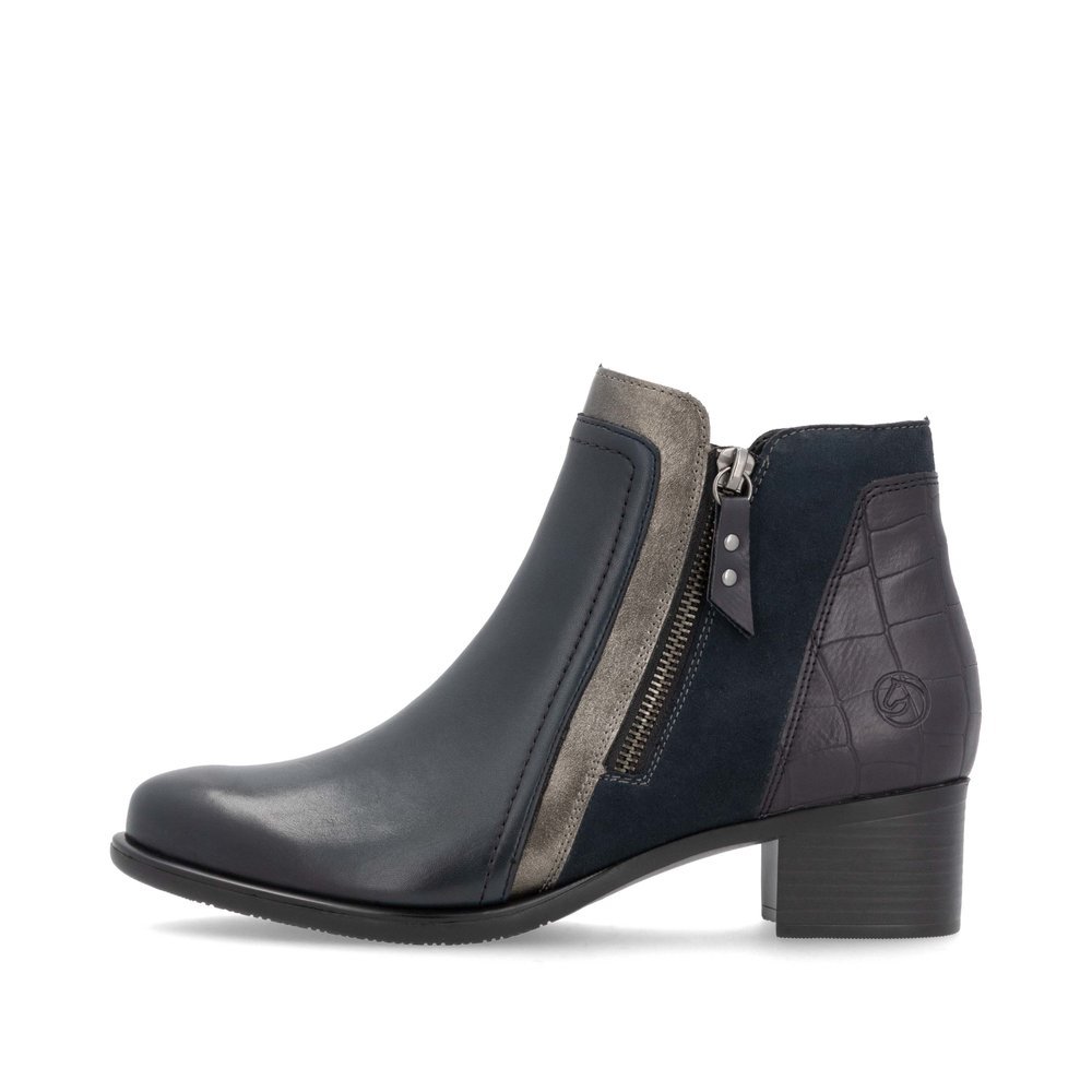 Bottines remonte noires pour femme R5172-14 avec fermeture éclair. Côté extérieur de la chaussure.