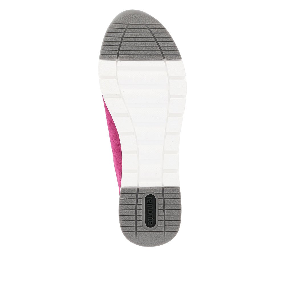 Magenta remonte women´s sneakers R6705-31 with zipper and comfort width G. Outsole of the shoe.