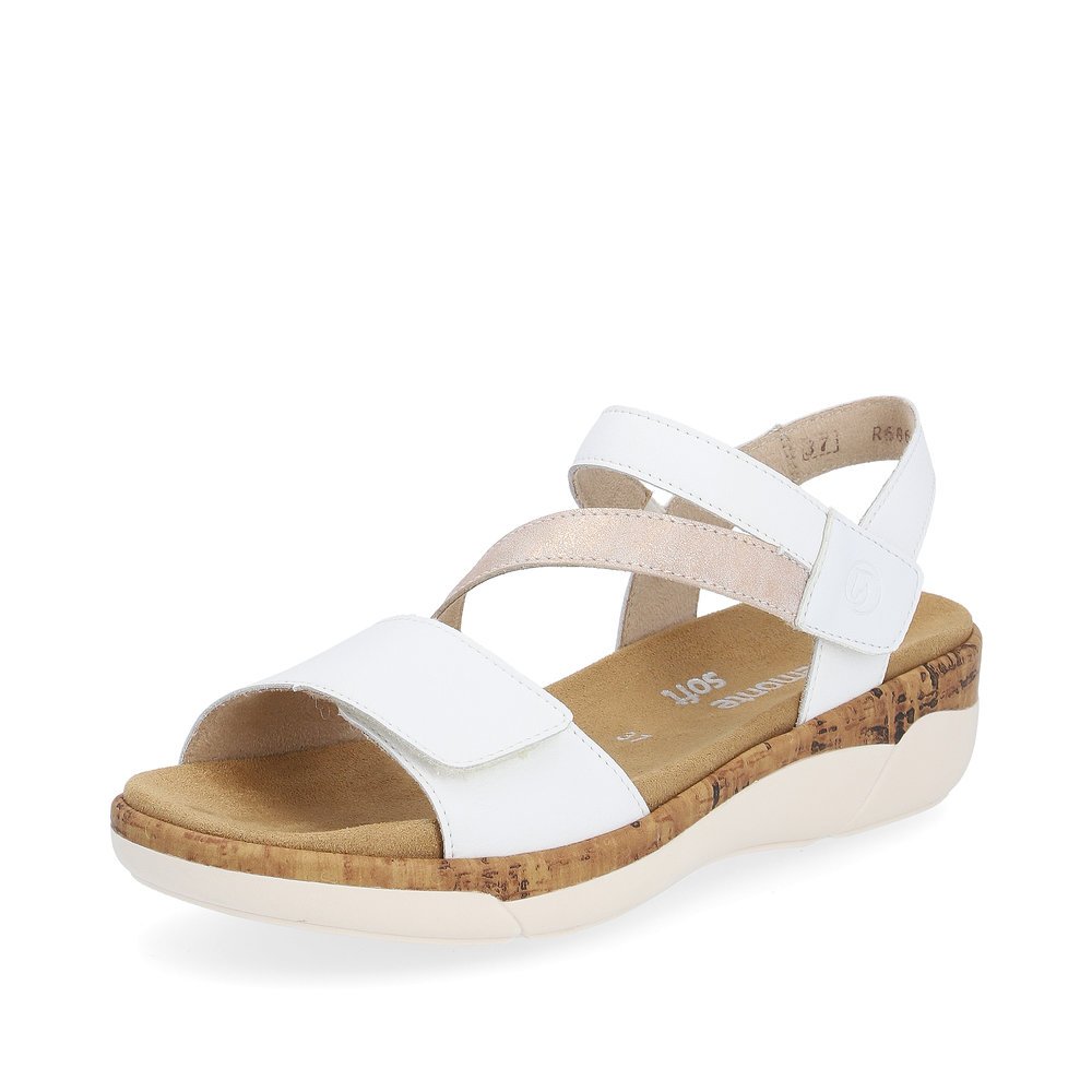 Star white remonte women´s strap sandals R6860-80 with a hook and loop fastener. Shoe laterally.