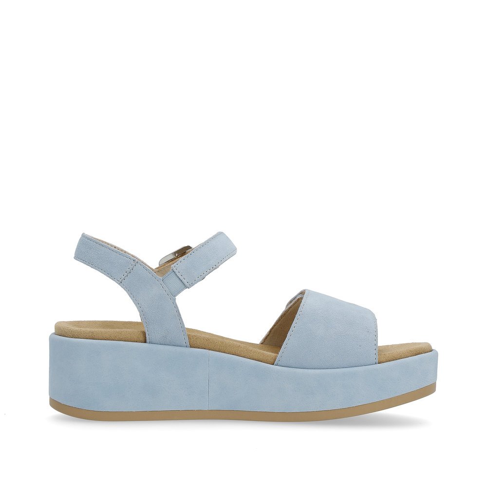 Ice blue remonte women´s strap sandals D1N50-10 with hook and loop fastener. Shoe inside.