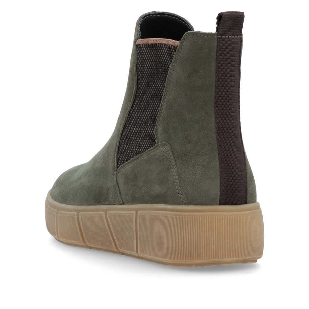 Green remonte women´s Chelsea boots D1T71-54 with zipper as well as comfort width G. Shoe from the back.