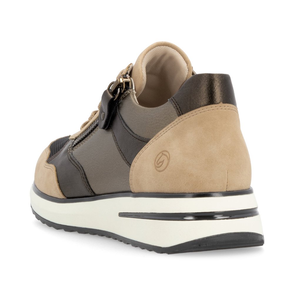 Bronze vegan remonte women´s sneakers D1G08-91 with zipper as well as padded insole. Shoe from the back.