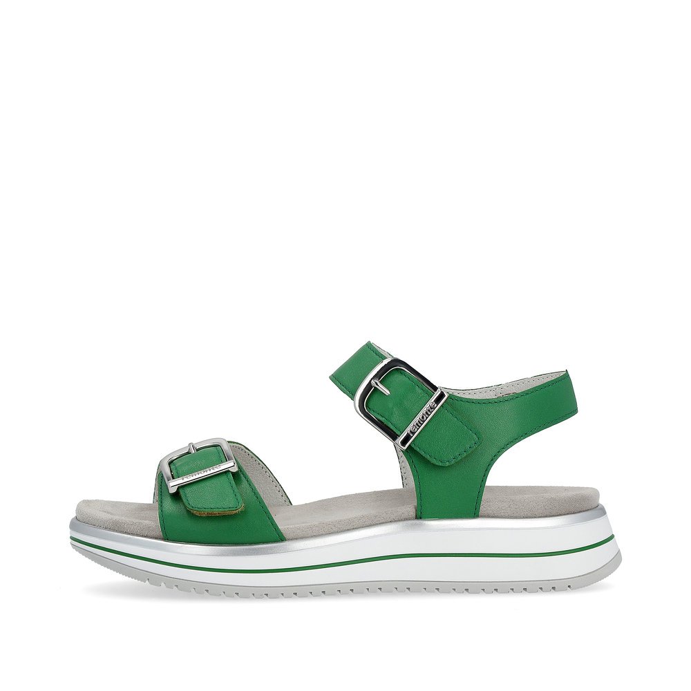 Green remonte women´s strap sandals D1J51-52 with hook and loop fastener. Outside of the shoe.