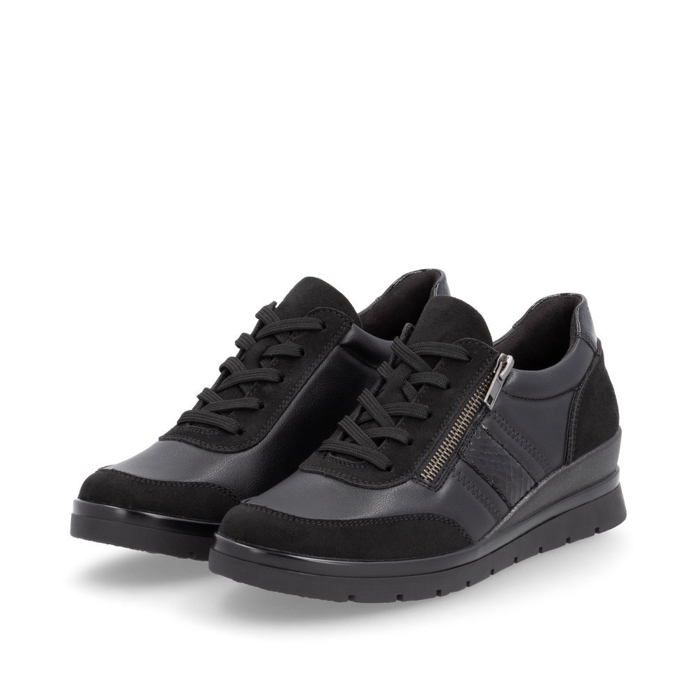 Black remonte women´s lace-up shoes R0708-02 with zipper as well as comfort width G. Shoes laterally.