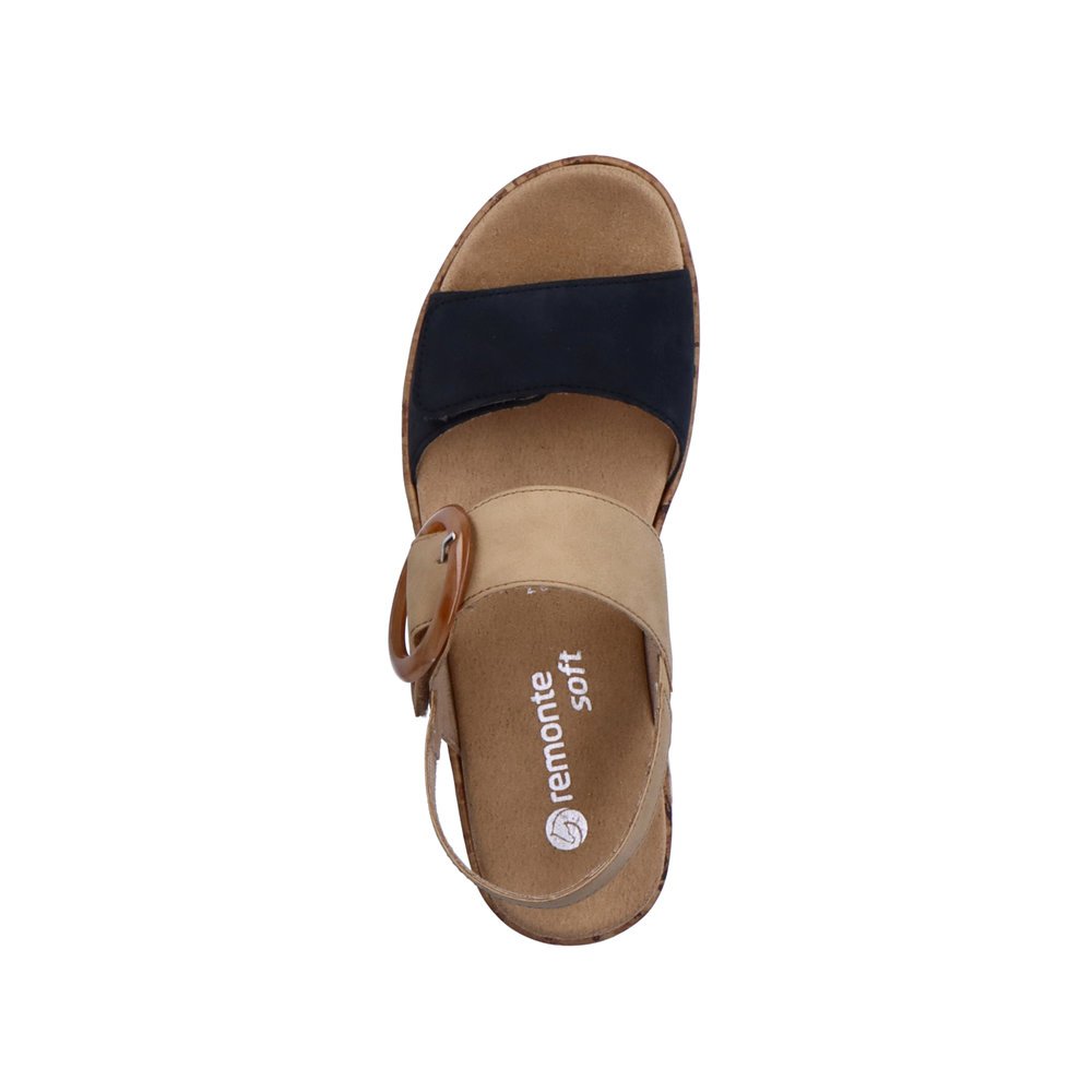 Beige remonte women´s strap sandals R6853-60 with a hook and loop fastener. Shoe from the top.