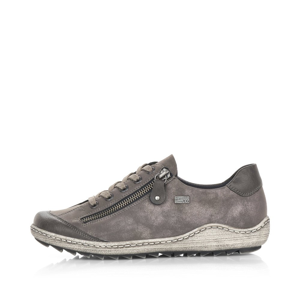 Chaussures à lacets remonte grises pour femme R1402-44. Côté extérieur de la chaussure.