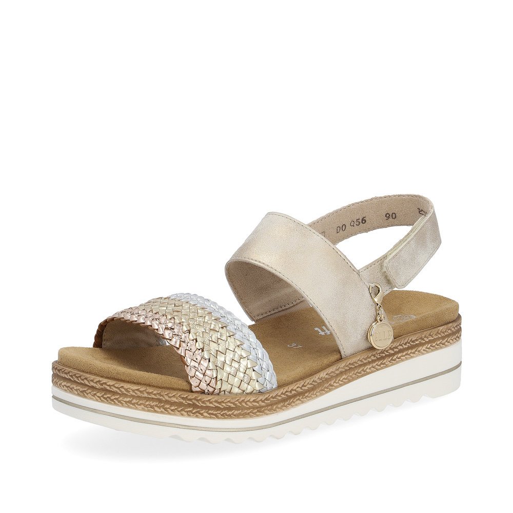 Beige remonte women´s strap sandals D0Q56-90 with a hook and loop fastener. Shoe laterally.
