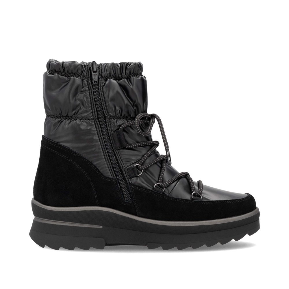 Asphalt black remonte women´s ankle boots D2B70-02 with a grippy Glass-Fibre sole. Shoe inside.