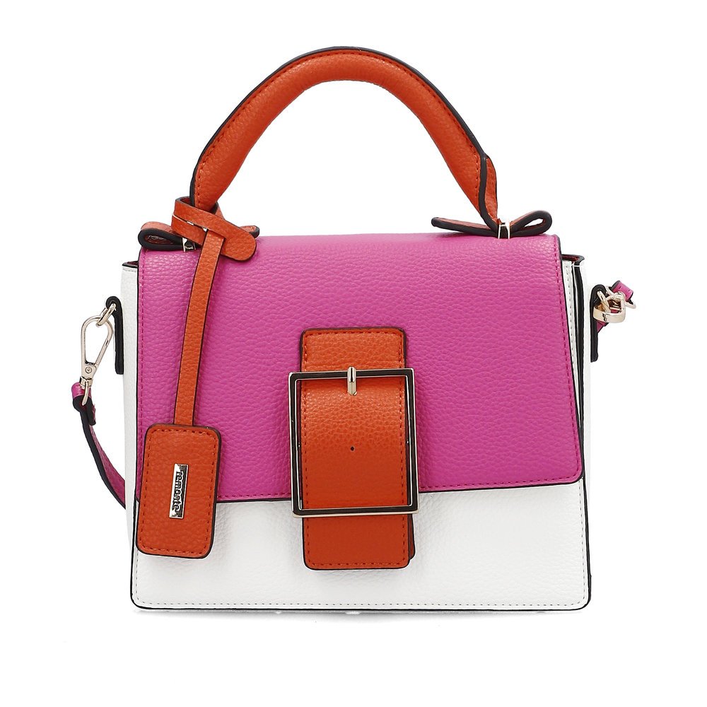 remonte handbag Q0628-31 in pink with zipper, flap with magnetic closure and detachable shoulder strap. Front.