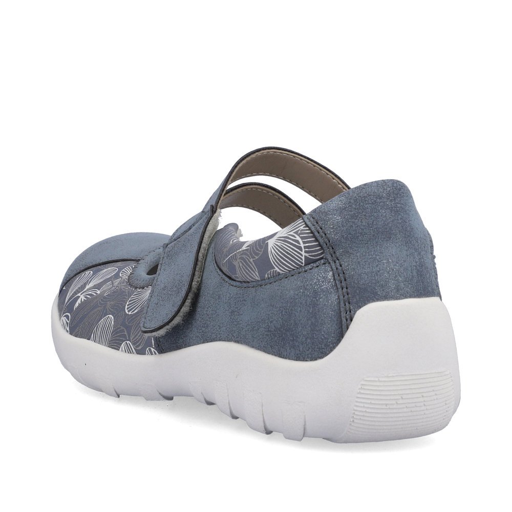 Blue remonte women´s ballerinas R3510-12 with hook and loop fastener. Shoe from the back.